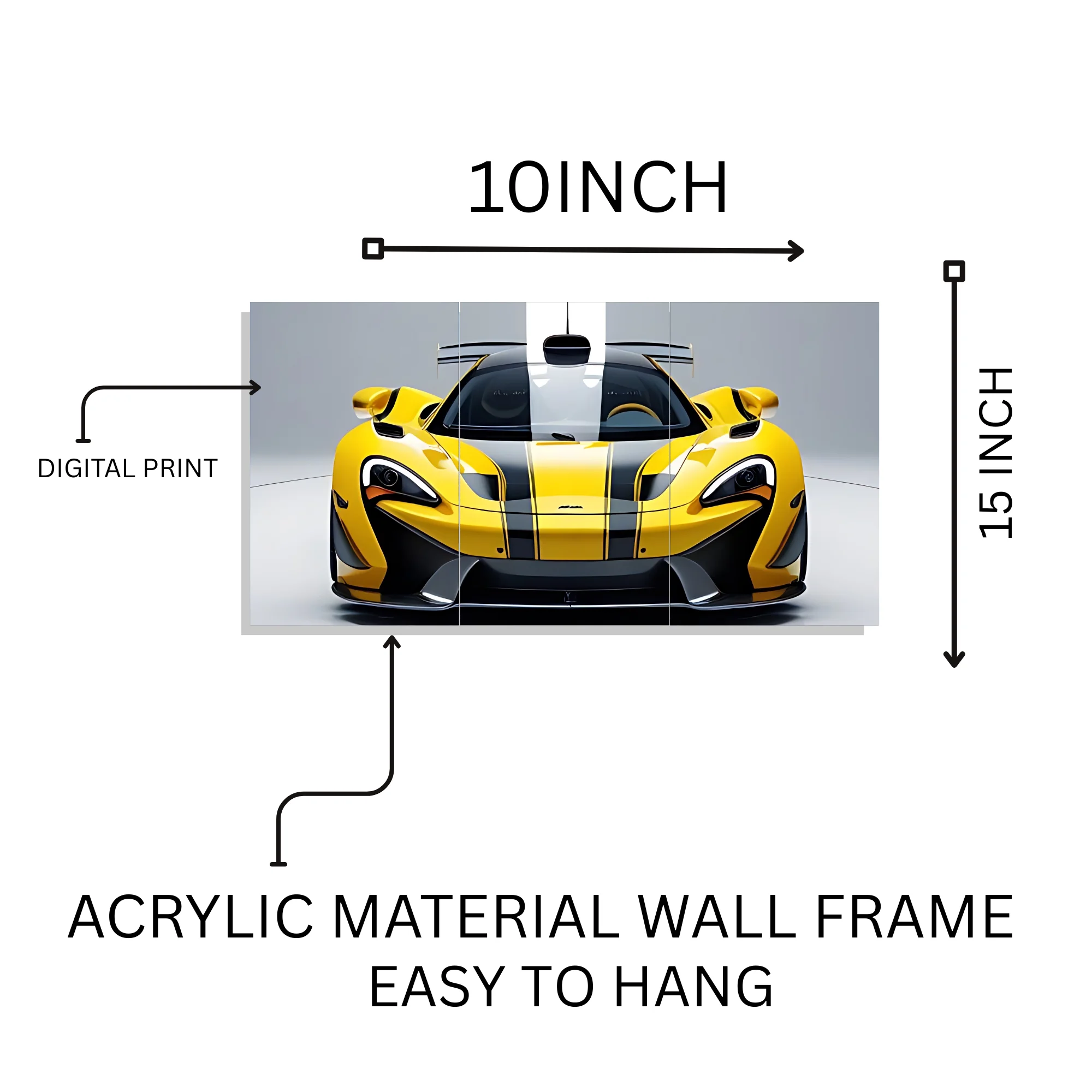 Djane Studio Car Acrylic Wall Frame | Luxury Car Wall Frame for Living Room, Bedroom, Office & Gaming Room | Modern Home Décor | Pack of 3 | Size 15x10 Inch
